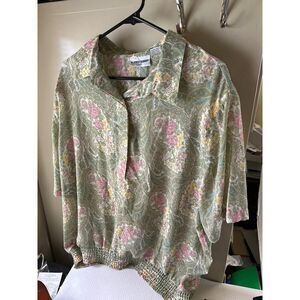 Women’s Alfred Dunner blouse size 24W vintage shoulder pads banded elastic waist